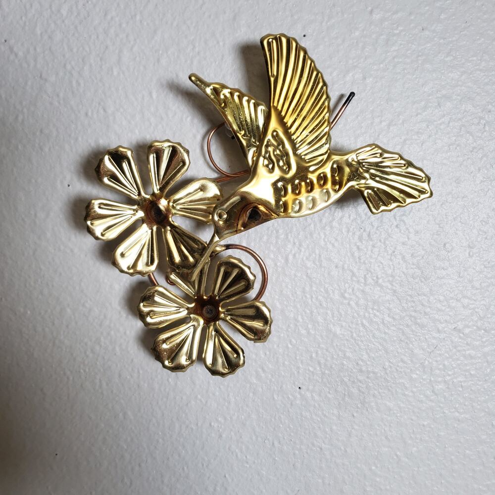 Vintage Hummingbird Floral 3D Metal‎ Wall Sculpture Nature Fairycore Decor Art